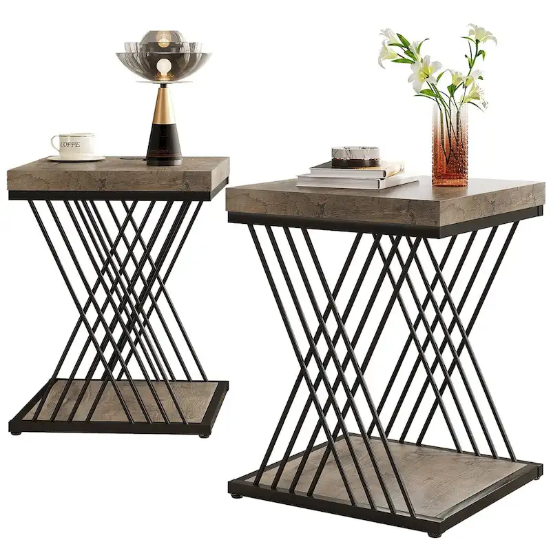 Square End Side Table for Living Room Set of 2