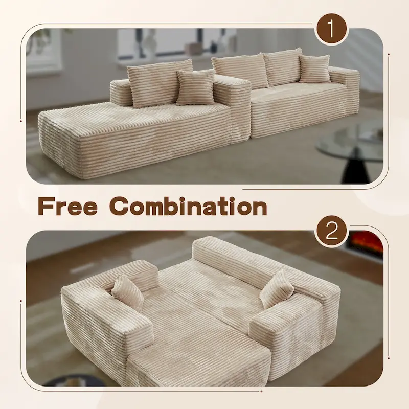 OVIOS Long Plush No Assembly Required Chaise Sofa