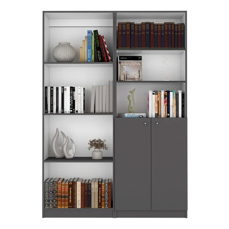 Tall 4-Shelf wide and Cabinet Bookcase Set of 2