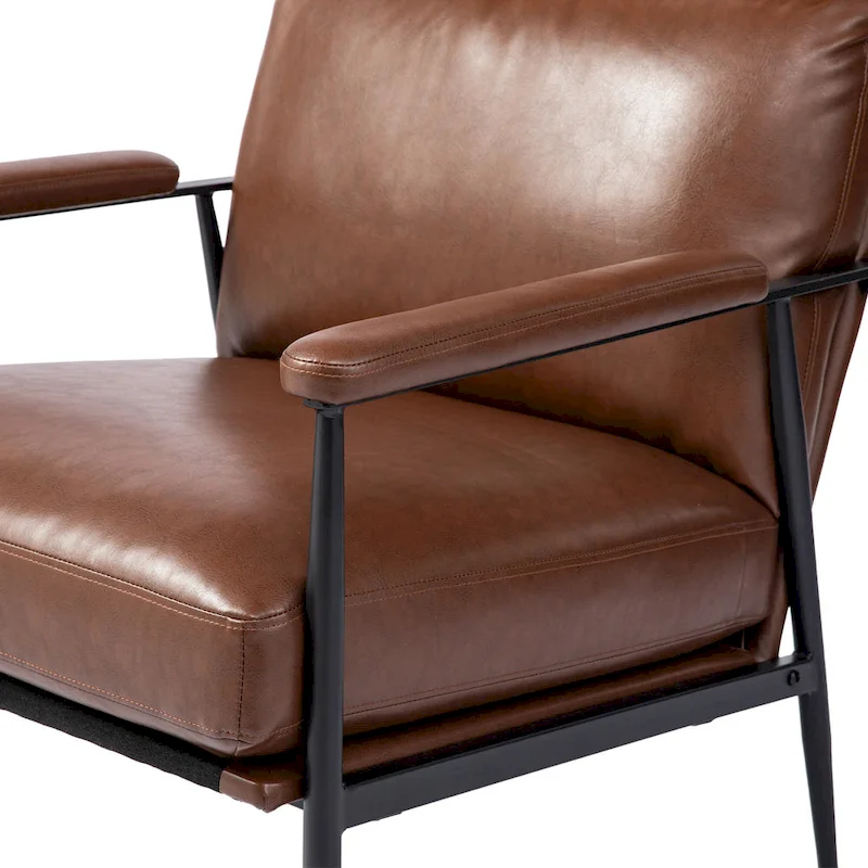 Glitzhome 33.75W Mid-Century Modern Leatherette Armchair With High Back and Padded Arms - 33.75 W x 39.5 H x 28 D