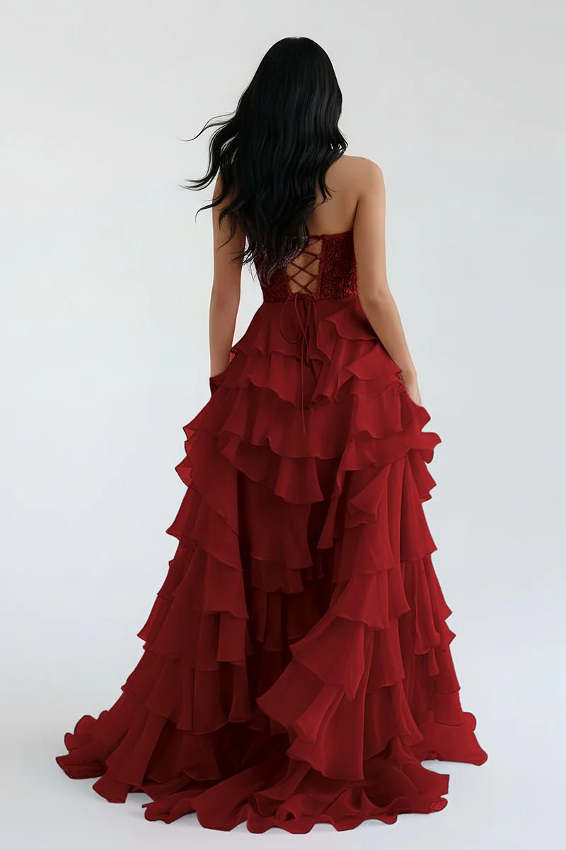 Royal Blue Chiffon Sweetheart Ruffle Tiered Long Prom Dress