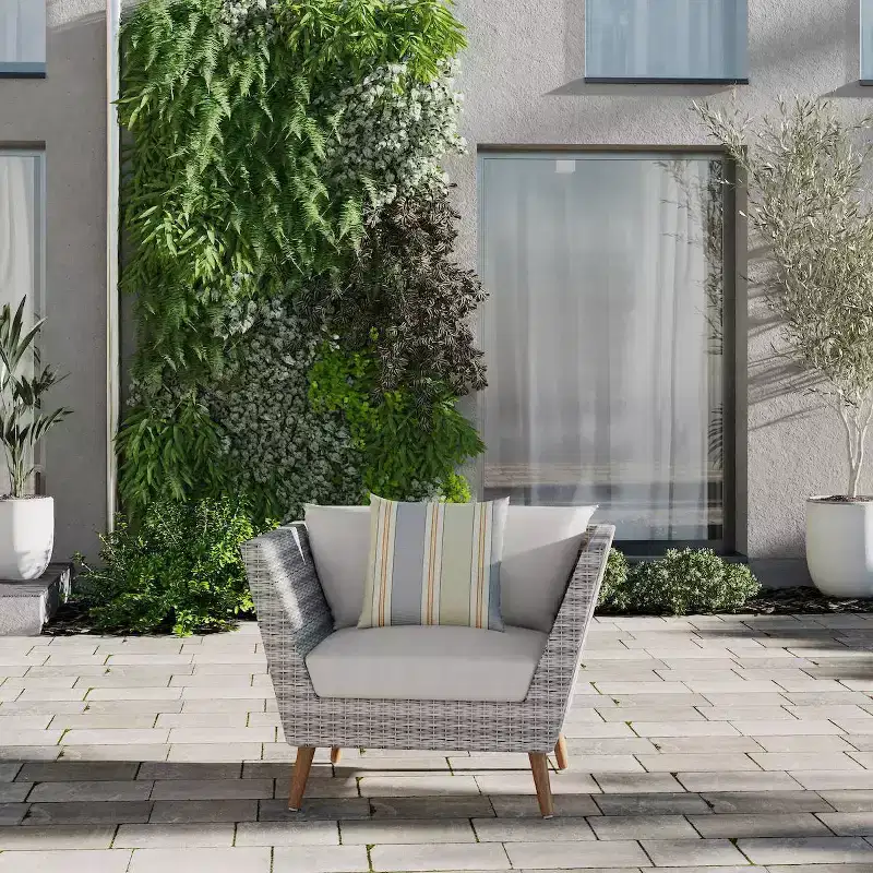Amazonia Selvaggio Eco-Friendly Wicker Outdoor Patio Accent Chair with Cushion, Arm Chair