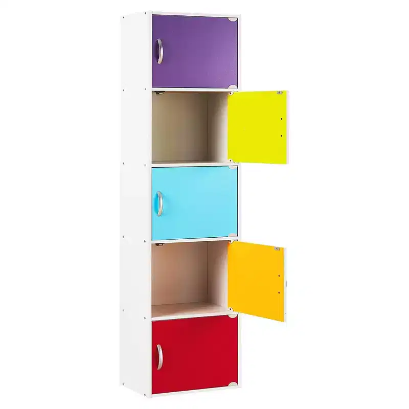 Hodedah HID5 High Quality 5 Shelf Home, Office, and School Enclosed Organization Storage 59 Inch Tall Slim Bookcase Cabinets