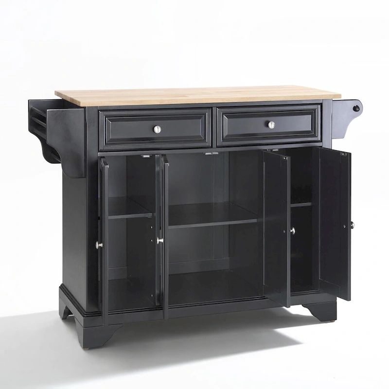 Crosley LaFayette Black Wood Kitchen Island with Natural Wood Top - 18d x 51.5w x 36h
