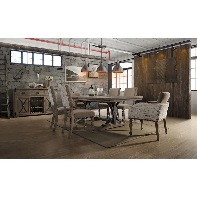 Brown Driftwood Pedestal Dining Set, Rustic Style, Seats 7