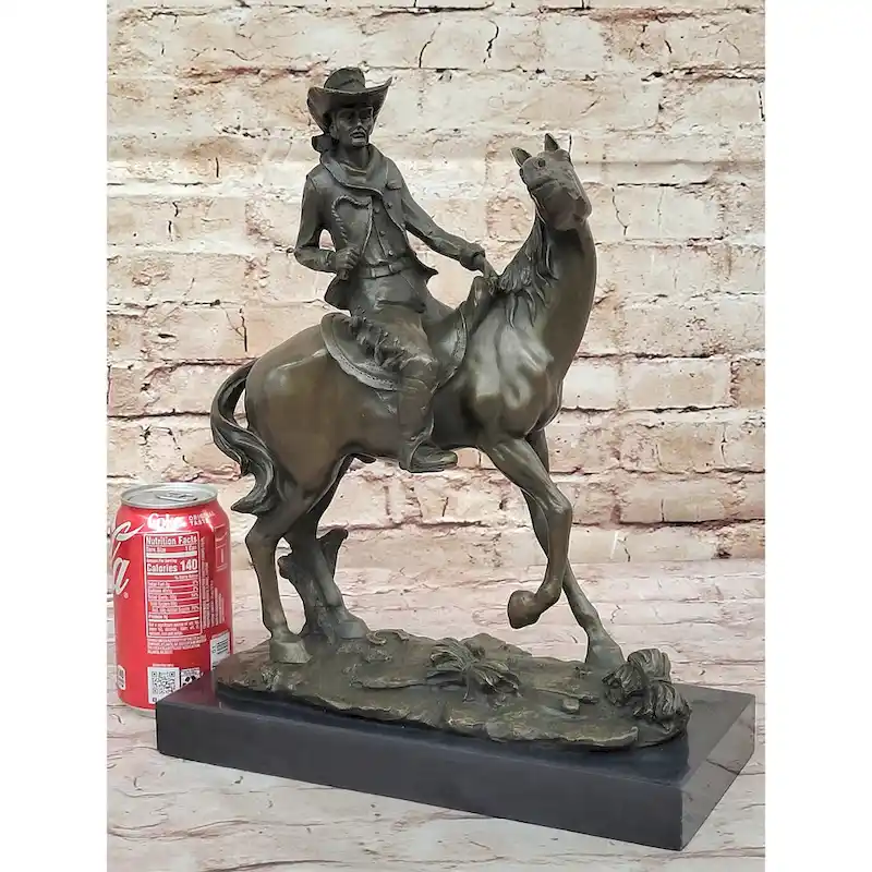 Bronze Western Sculpture Cowboy On Imitative Horseback Statue Figure 14 Inches X 11 Inches