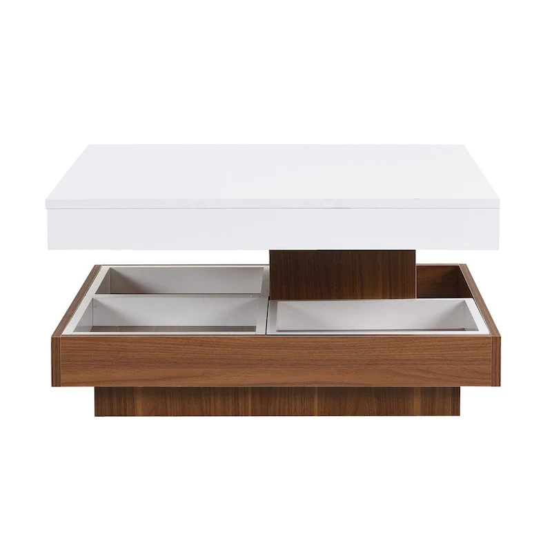 Modern 2-Tier Square 360Rotating Coffee Table with 3 Detachable Tray