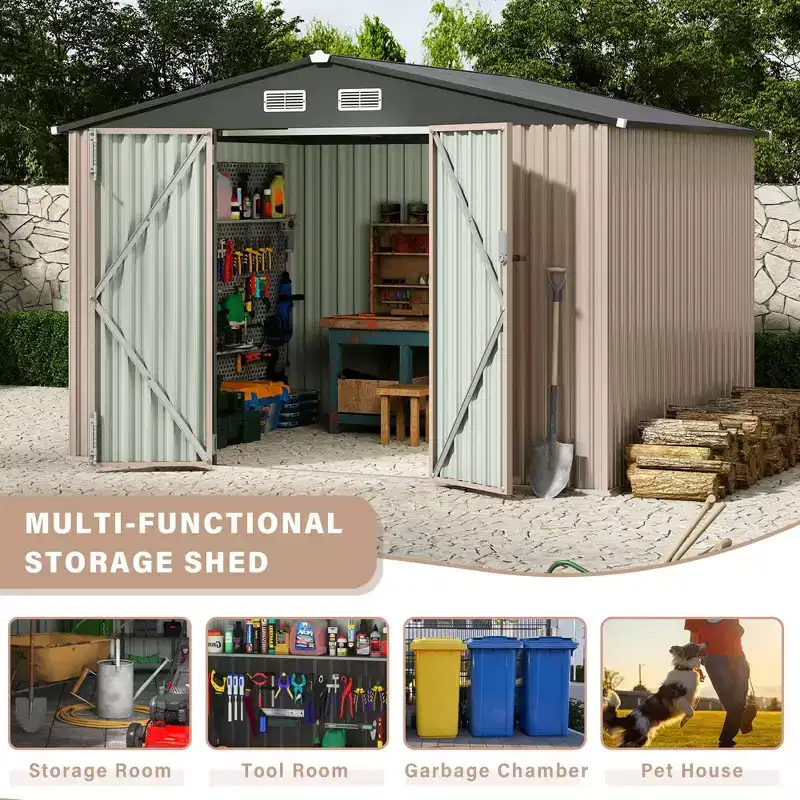6x8 FT Metal Storage Shed Outdoor, Garden Tool Shed Kit Lockable Door Air Vent for Backyard Patio Lawn