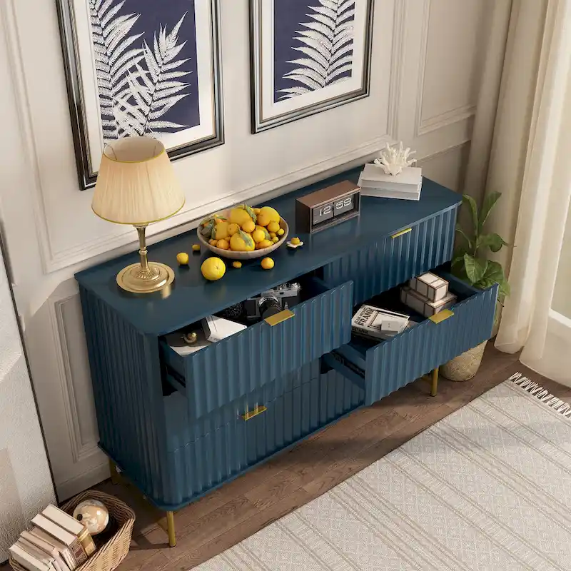 6-Drawer Accent Chest with Gold Handles & Metal Legs – White / Green / Black / Blue, Modern Style