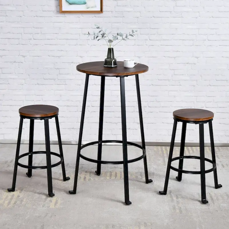 Modern Industrial 3-Piece Bistro Pub Metal Bar Table Set