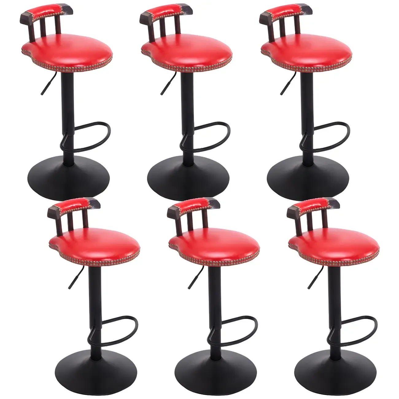 Industrial Round Leather Adjustable Bar Stools