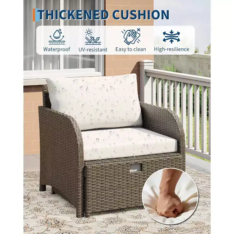5-Piece Patio Furniture Set,PE Rattan Wicker Outdoor Seating Set with Ottomans and Coffee Table,All-Weather Conversation Furniture for Garden Balcony