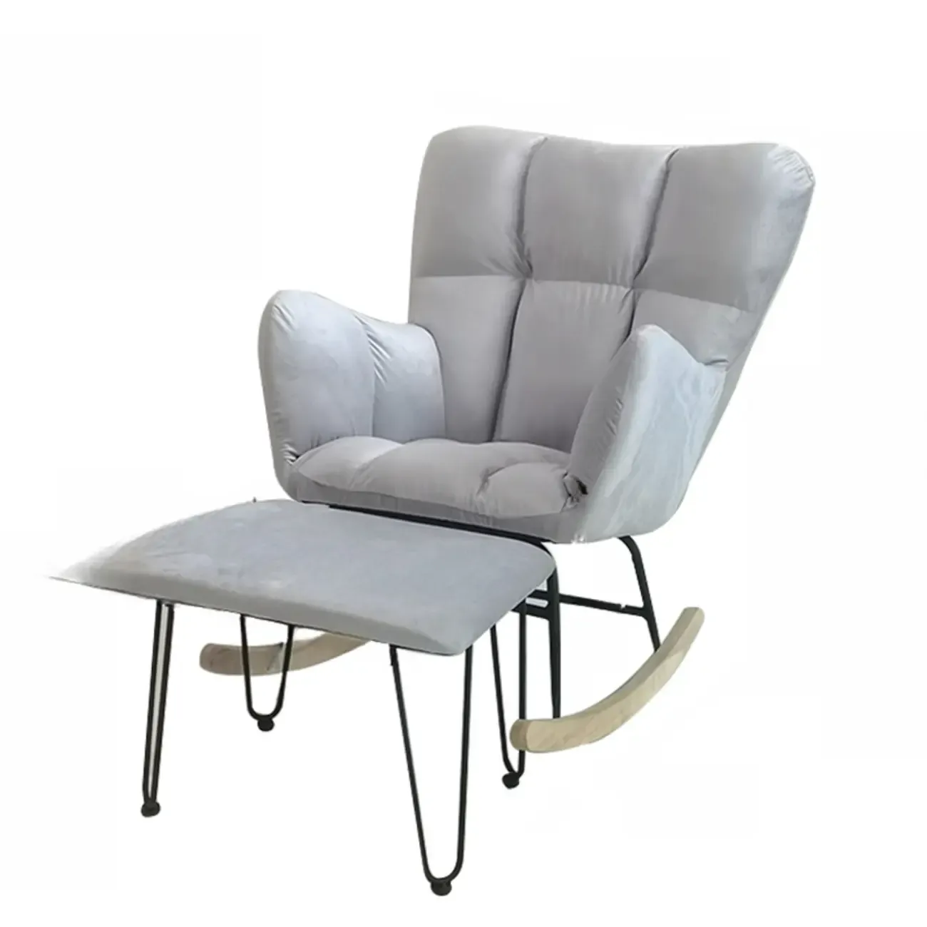 Tech Cloth Upholstered Wood Rocking Chair with Recessed Arm