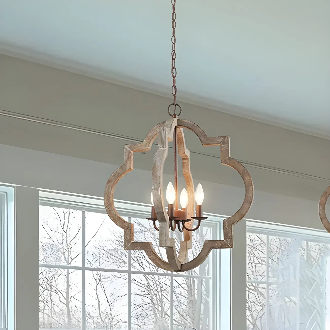 Classic Traditional Quatrefoil Wooden Candelabra Chandelier