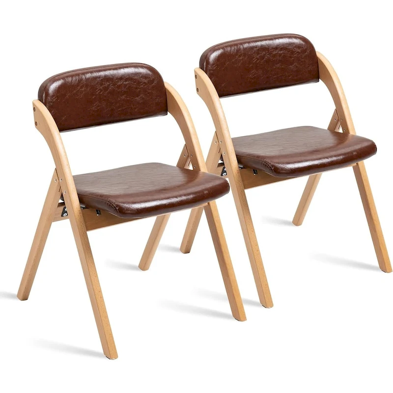 Wooden Stackable Dining Folding Chairs with Padded Seats(Set of 2)