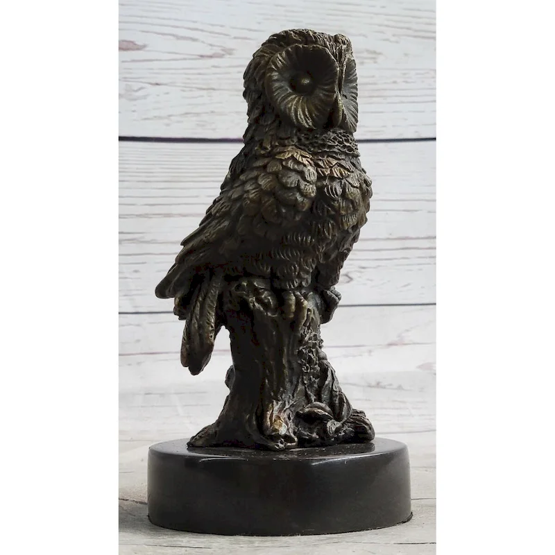 Miniature Bronze Owl Bird Statuette Sculpture Figure Bookend 6 Inches X 3 Inches