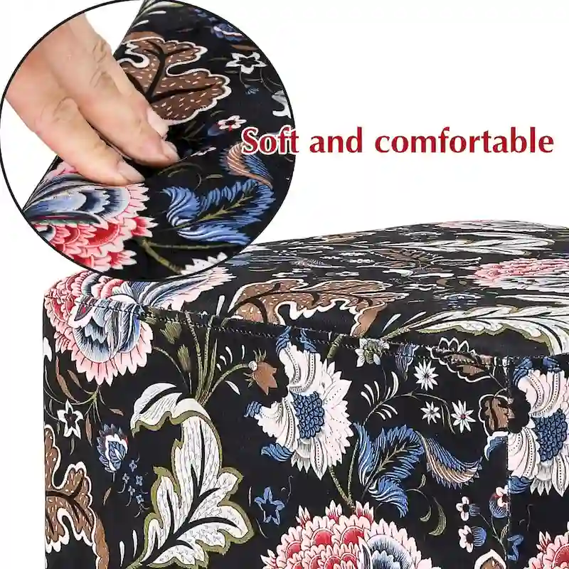 Adeco Square Velvet Ottoman Upholstered Stool Vanity Gold Plating Base