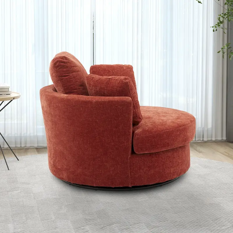 Upholstered Swivel Barrel Armchair Club Chair With Metal Base