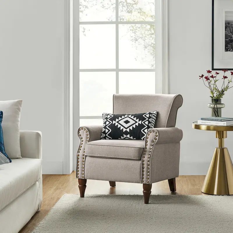 Nyctelius Upholstered Comfy Accent chair with Turned Wooden Legs and Nailhead Trim Set of 2 by HULALA HOME