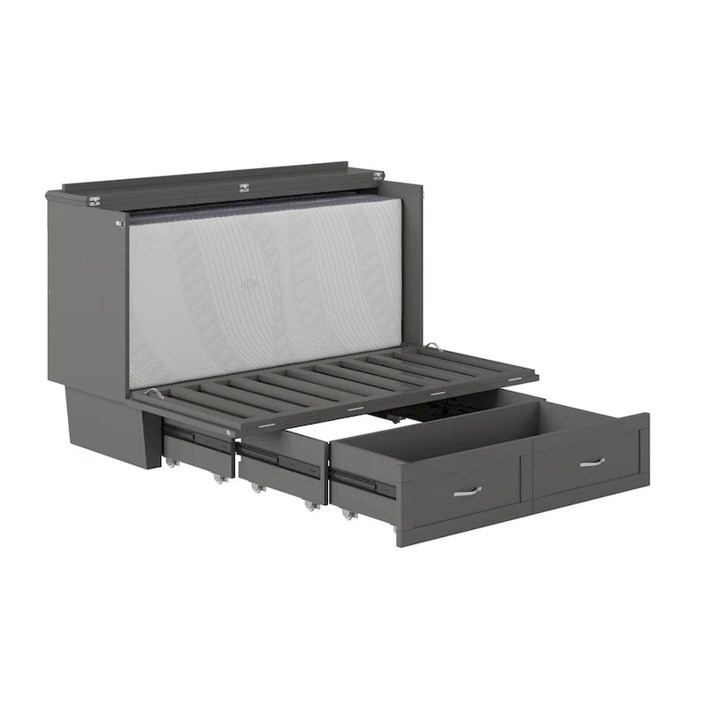 Grey / White / Espresso Queen Murphy Bed Chest with Mattress – Sleeps 2