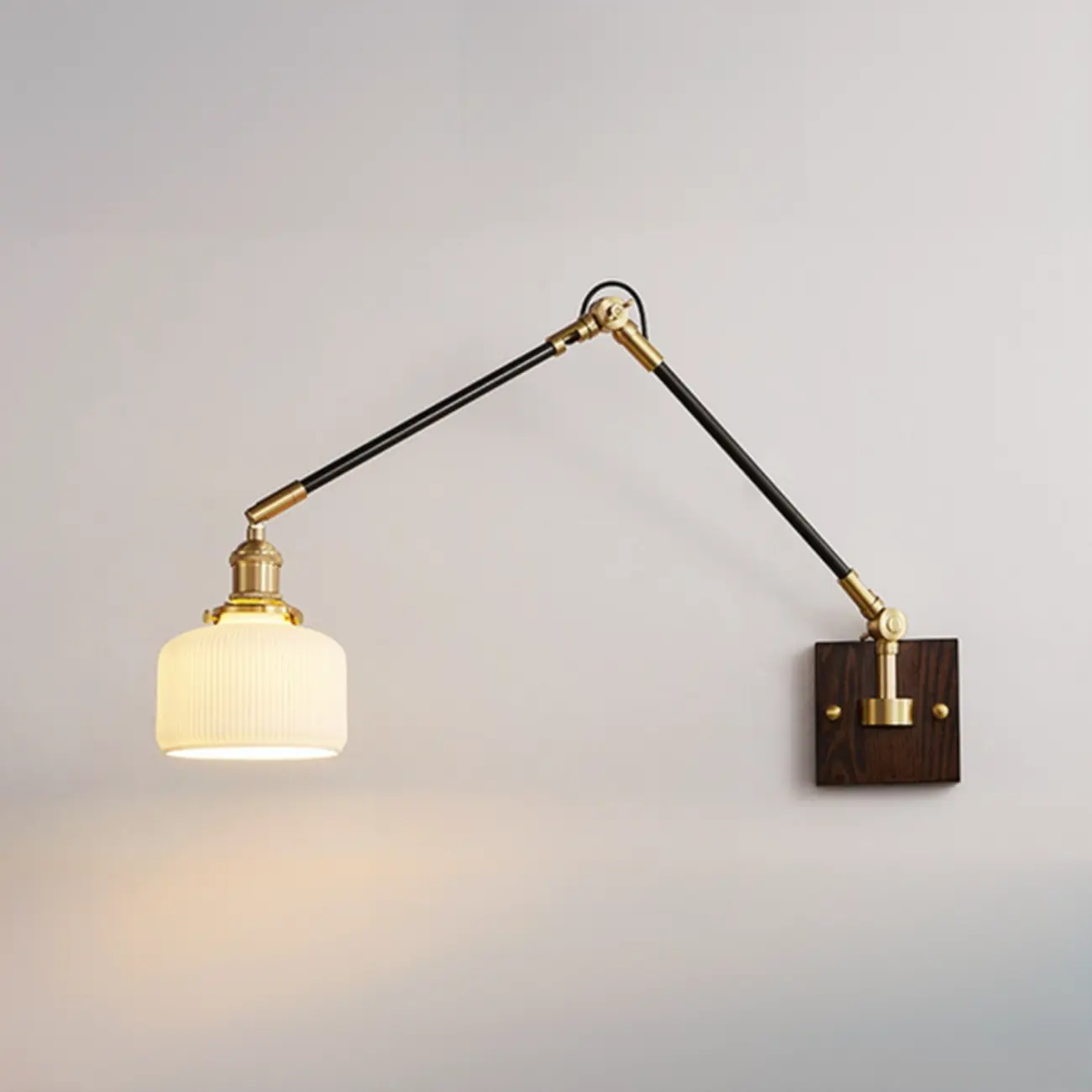 Industrial Amber Swing Arm LED Wall Sconce with Glass Shade