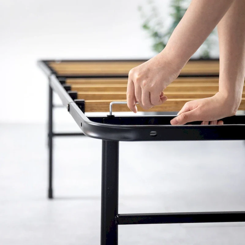 Black 14-Inch Steel Platform Bed Frame with Bamboo Slats – Twin, Twin XL, Full, Queen or King