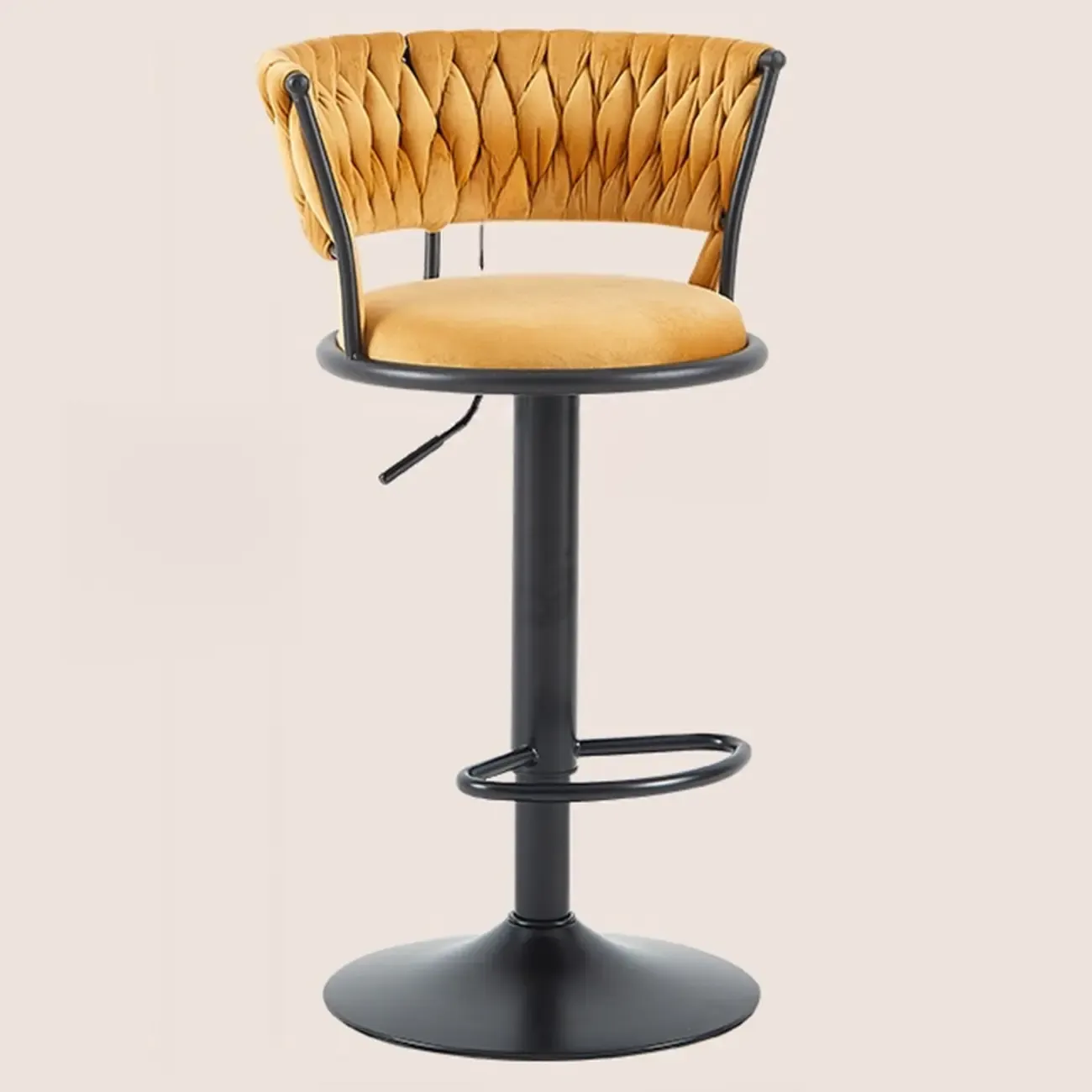 Adjustable Flannel Curved Back Bar Stools with Gold Base