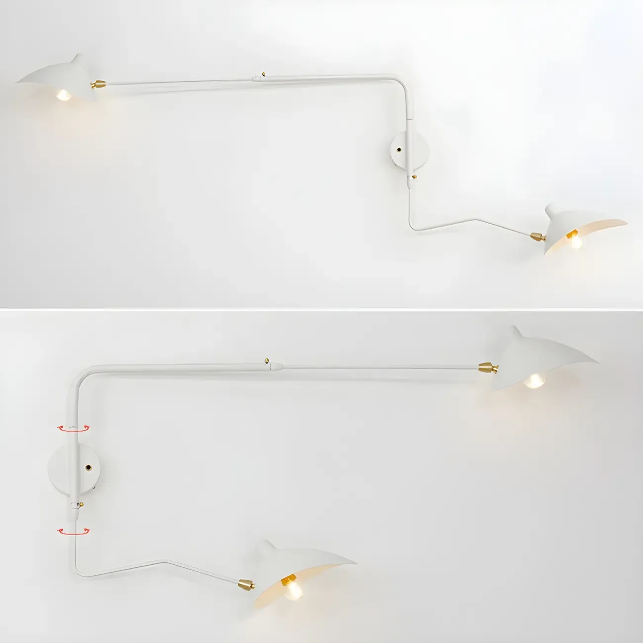 Modern 2-Light White Dual-Arm Swing Arm Wall Light