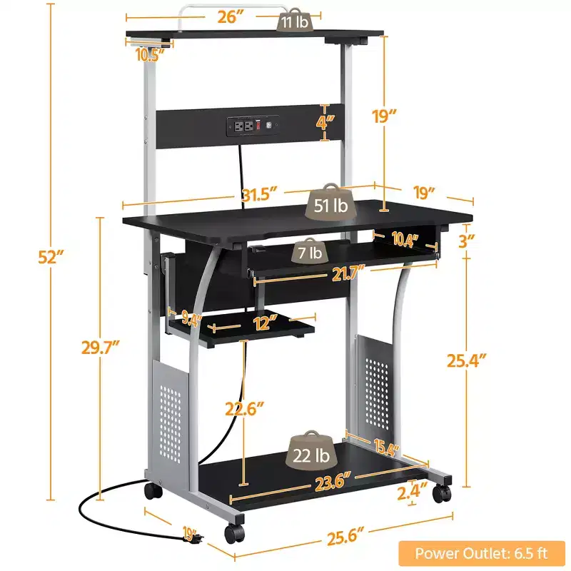 Yaheetech 3 Tiers Computer Desk with Charging Station for Home Office