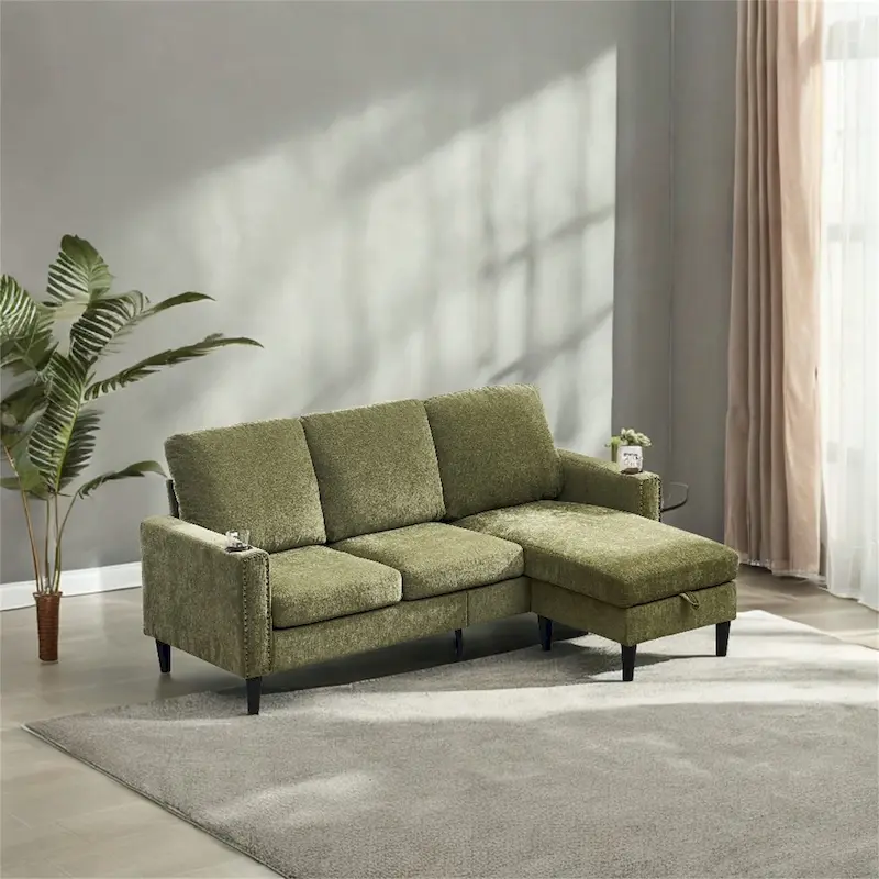 Modern Design Chenille 3 Seat L-Shape Sectional Sofa