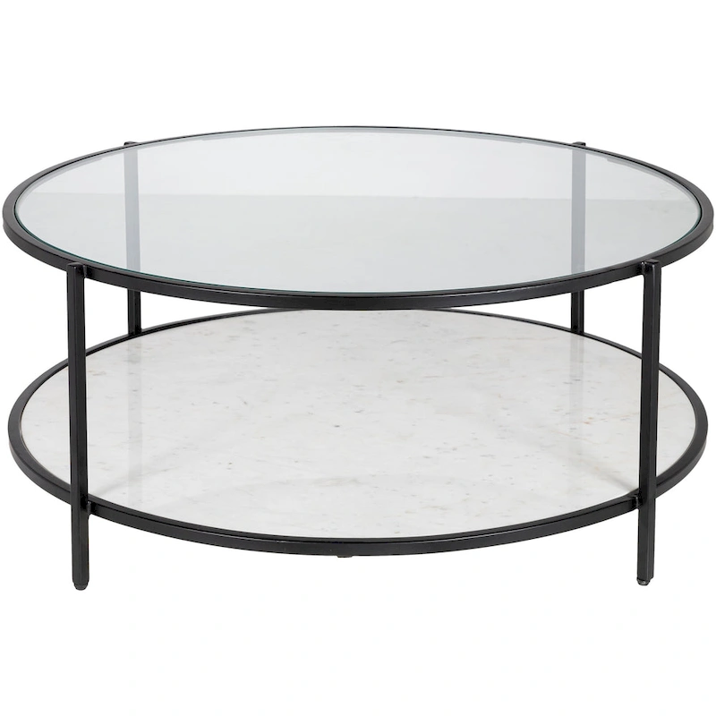 Alecsis Glass Round Coffee Table - 14H x 36W x 36D