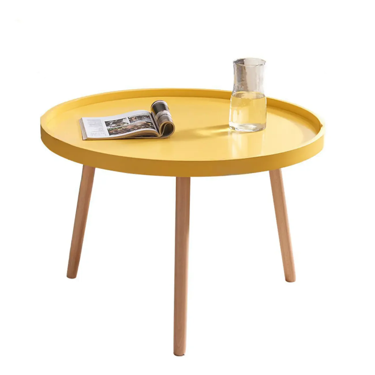 Modern Round Waterproof Coffee Table with Wood Three Leg