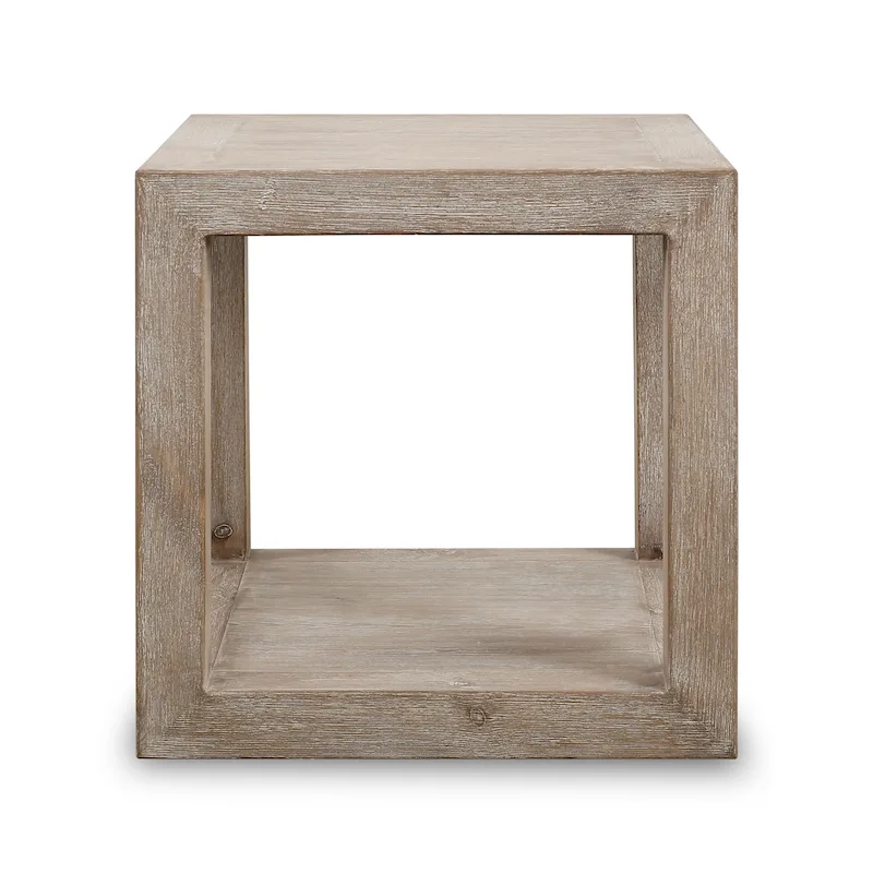 Peking Grand Framed Square Side Table, 22 Inch Tall, Weathered White Wash Finish