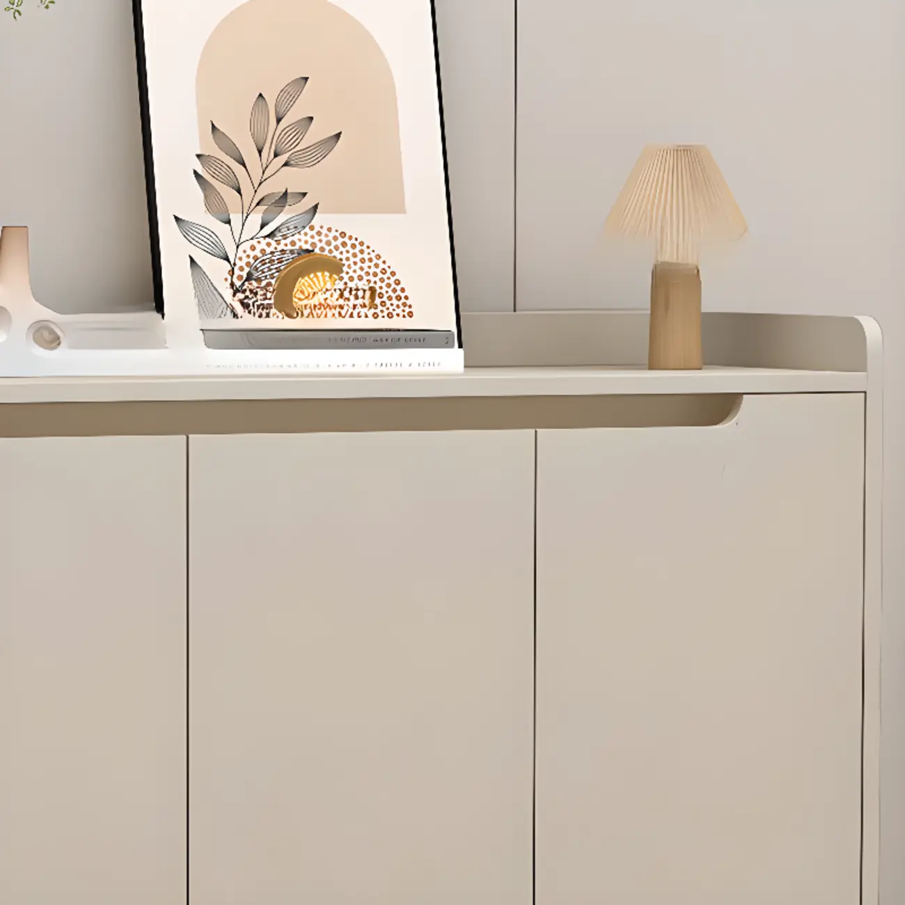 Sleek Milk Cocoa Wood Shoe Cabinet with Display Top