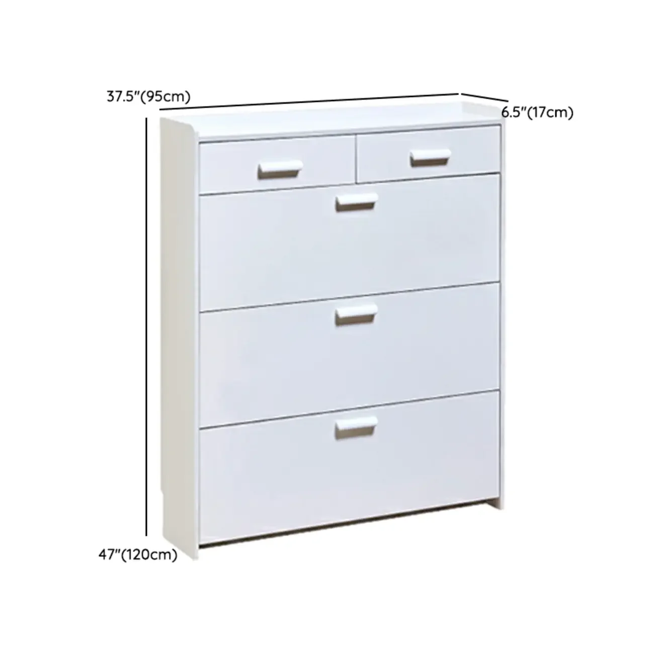 Narrow Wall-Mounted White Shoe Cabinet with Drawers