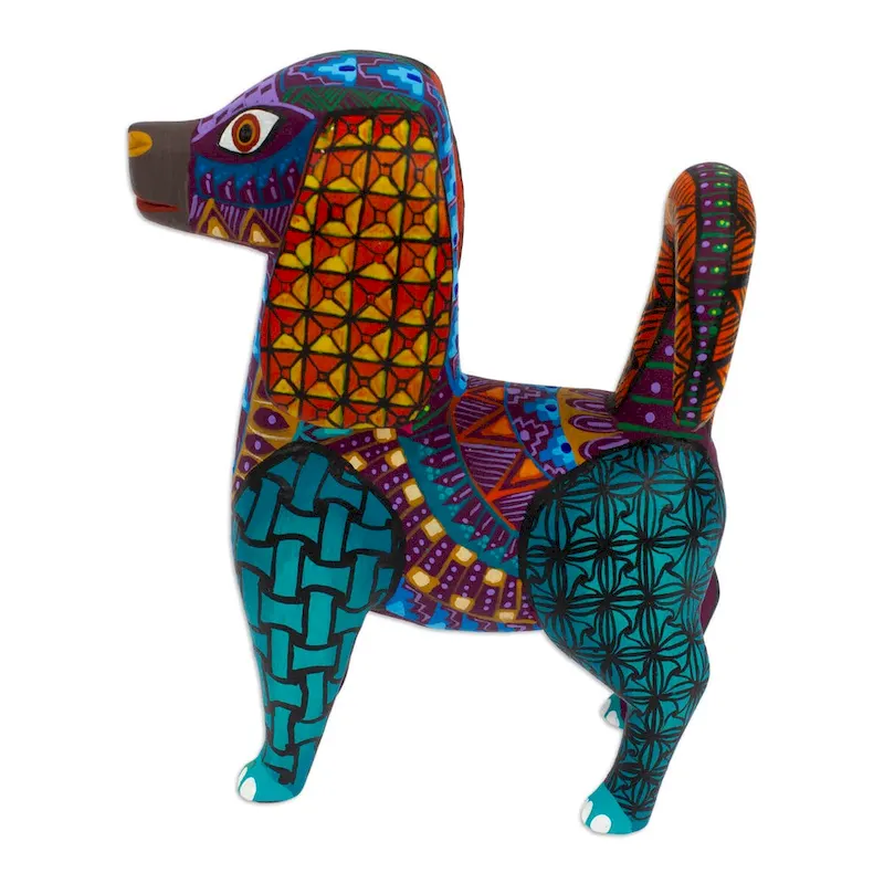 Novica Handmade Multicolored Dog Wood Alebrije Figurine
