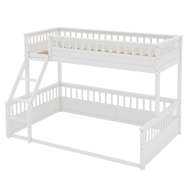Twin XL over Queen Bunk Bed with Ladder and Guardrails, White