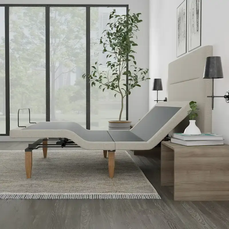 Onetan, Adjustable Bed Base with headboard, Wireless remote,Zero Gravity, Underbed Lighting, Beige