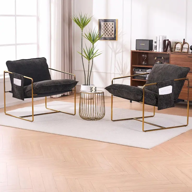 Upholstered Hanging Armchairs with Arm Pockets, Metal Frame