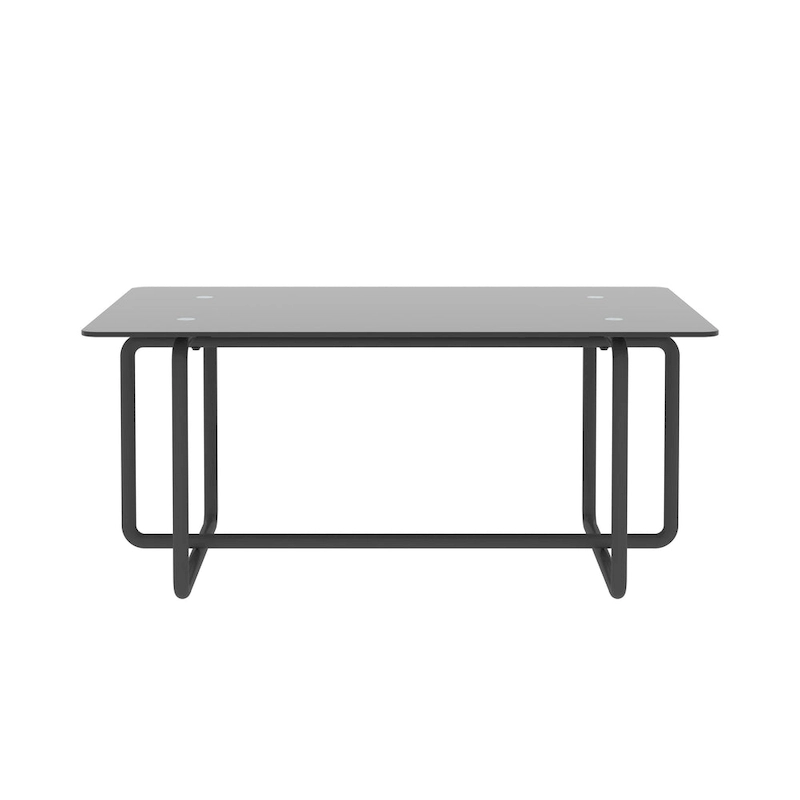 Modern Tempered Glass and Black Metal Coffee Table - 23.62 x 39.37 x 17.71