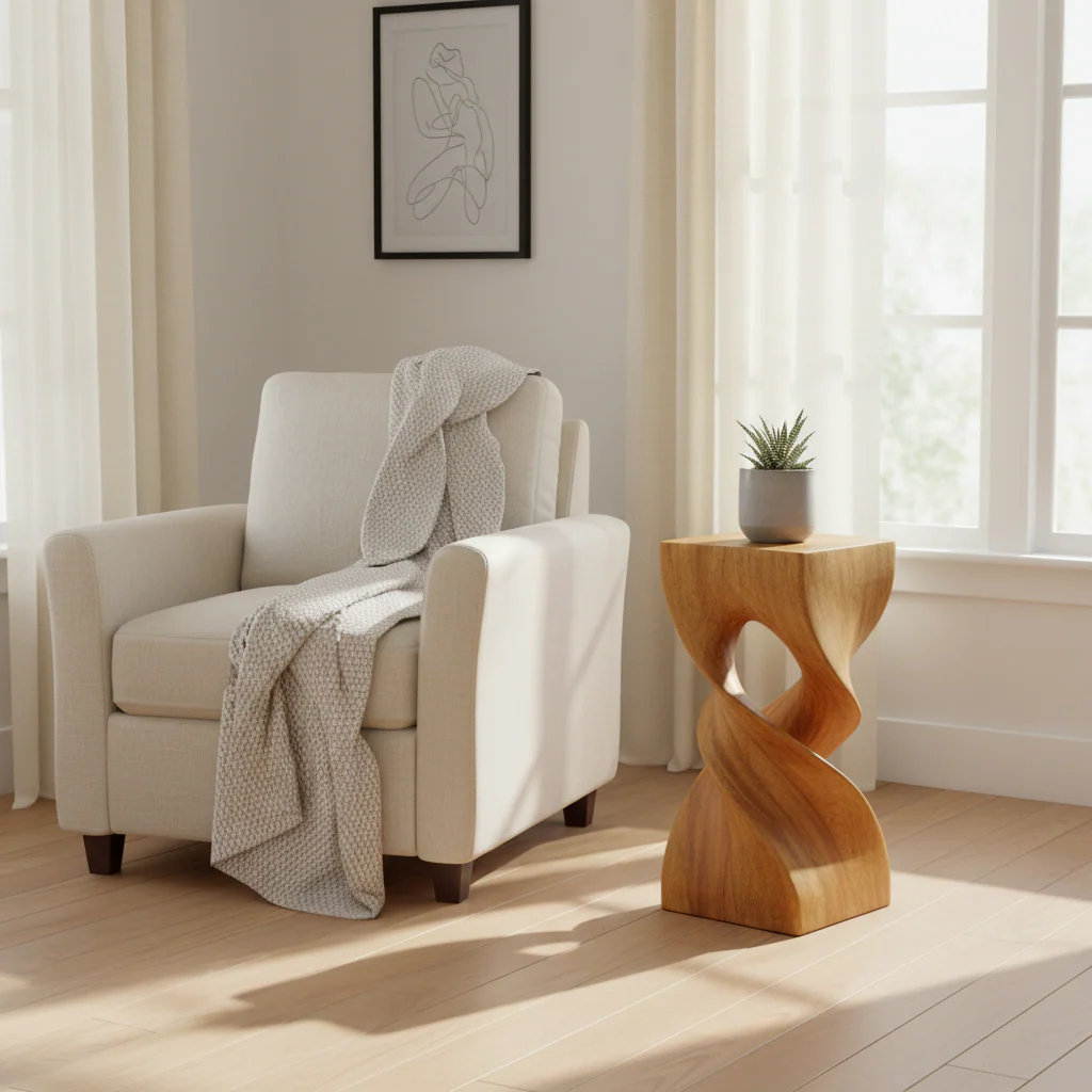 Wood Double Twist Stool Table Oak Oil - 14 x 14 x 30