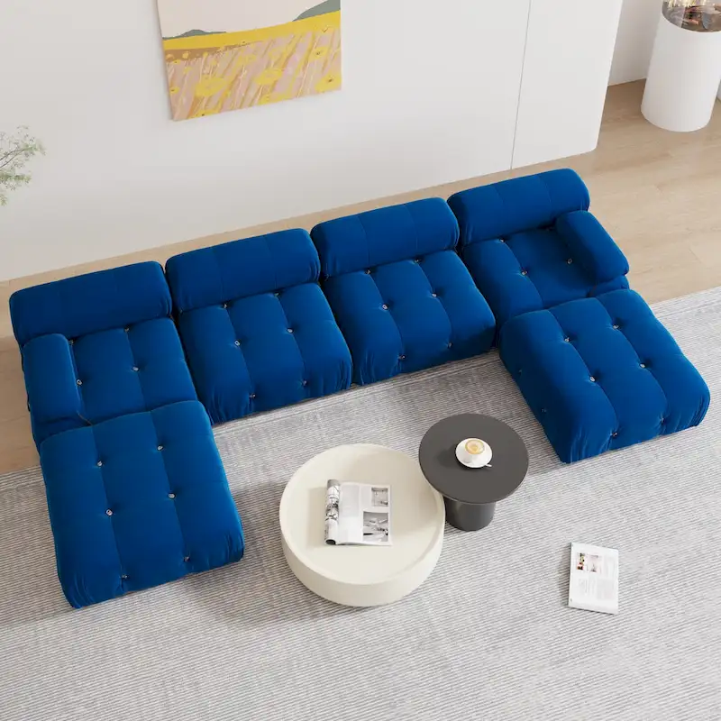 Blue Velvet Upholstered Sofa