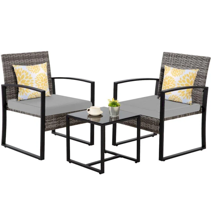 3-Piece Wicker Bistro Set, Outdoor Patio chairs with Coffee Table