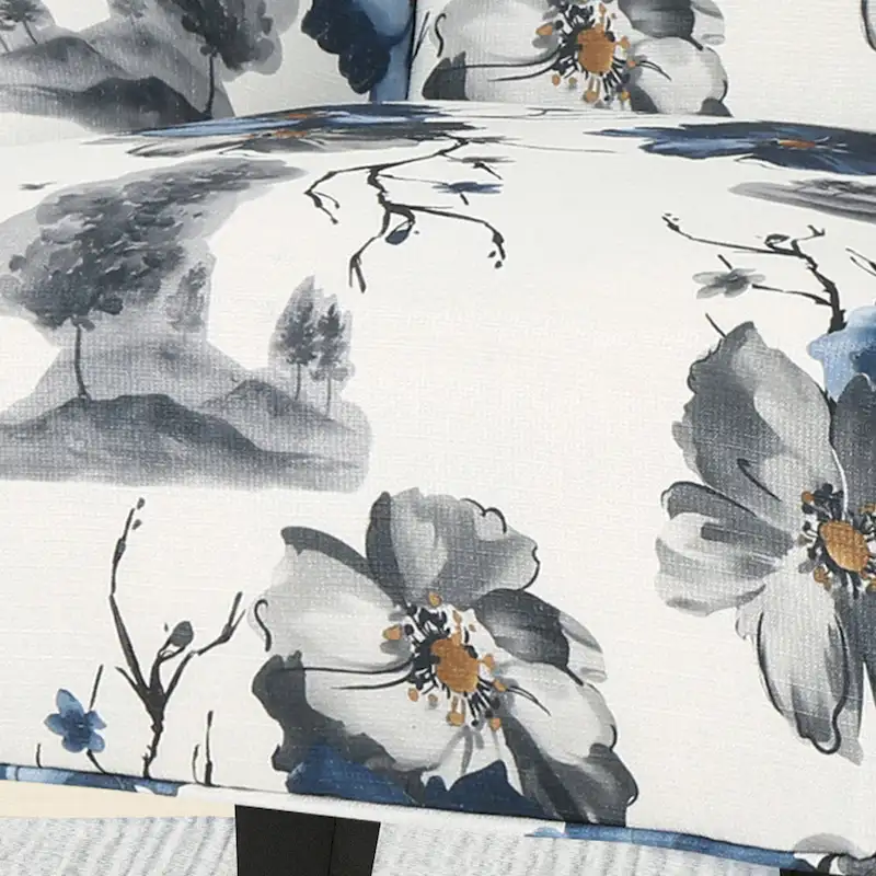 Beige +Blue Flower 28 High-Back Club Chair with Birch Legs