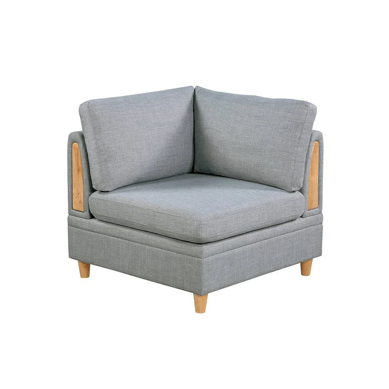 37-Inch Modular Corner Sofa Chair with Light Gray Fabric, Wood Legs, Padded Cushions for Living Room