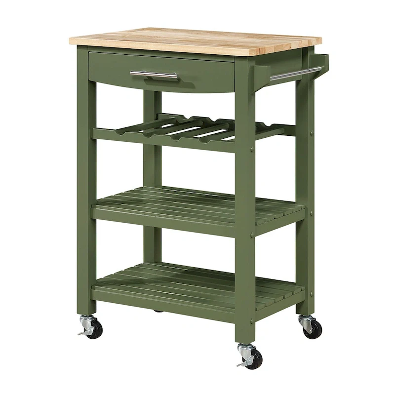4-Tier Rolling Kitchen Island Cart with Butcher Block Top
