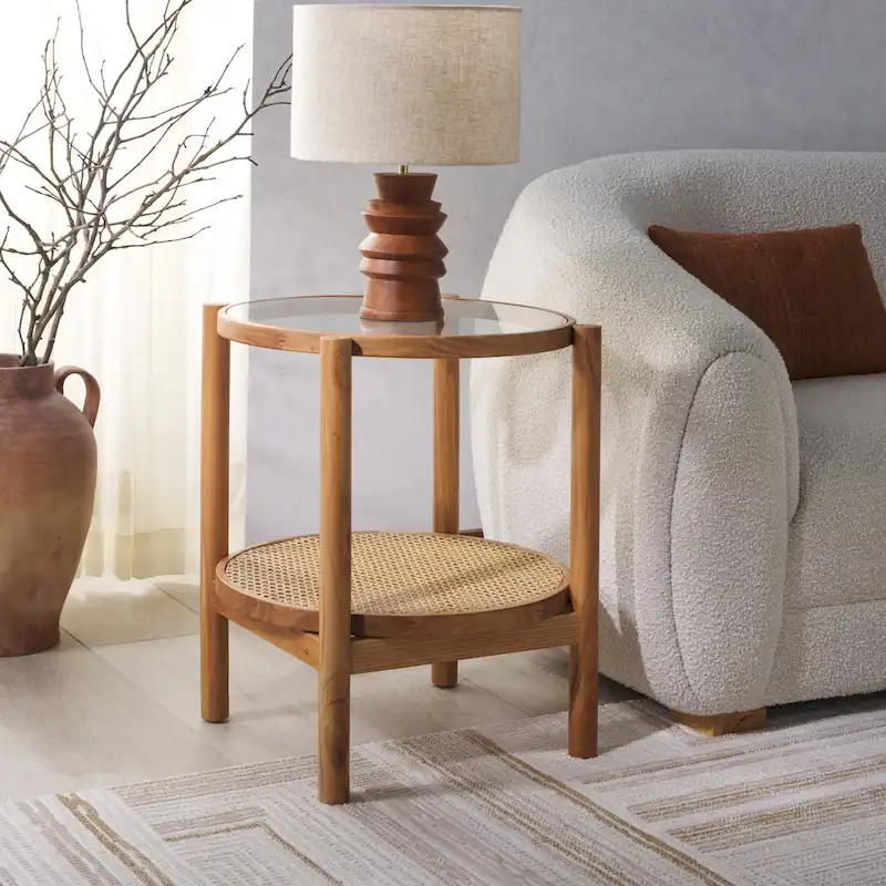 Rattan/Glass Accent Table - 23 In. W x 23 In. D x 24 In. H - 23W x 23D x 24H