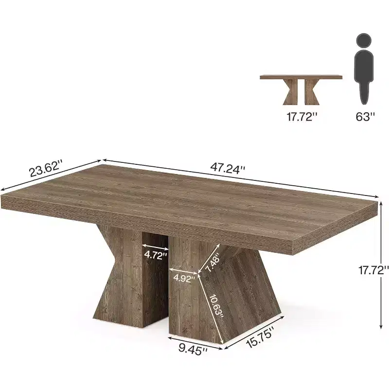 Lantine Wood Coffee Table, 47-Inch Rectangular Center Table with Thick Wooden Base, Farmhouse Wood-Look Cocktail Table for Living Room (Brown)