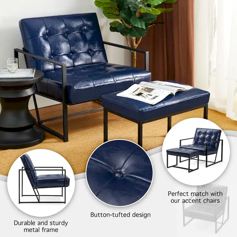 Glitzhome Modern PU Leather Tufted Accent Chair with Ottoman Set