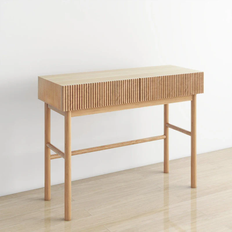 Solid Wood Console Table with 2 Drawers - Natural Brown
